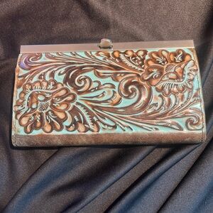 Patricia Nash Turquoise and Brown Floral Wallet